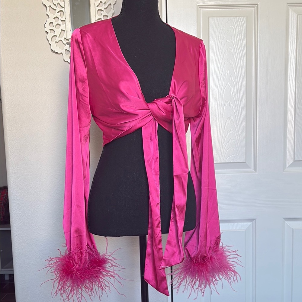WhiteFox  don’t get it twisted marabou feather trim top.